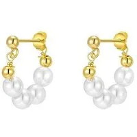 Runde Perlé Perlenohrringe zarte Creolen, Halbcreolen Kette und Süßwasserperlen, handgefertigte Ohrringe, 925er Silber, 14K Gold