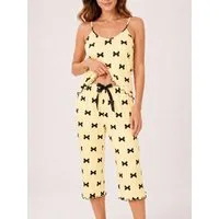 Elegant Love Capri-Pyjama Damen-Pyjama-Set – Nachtwäsche & Homewear mit Schleifenmuster (Set, 2 tlg., Träger-Top & 3/4-Hose) Bequemer Schlafanzug – Loungewear für alle Jahreszeiten