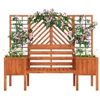 SOFTWEARY Spalier mit Blumenkasten und Sitzflächen, Holz-Pflanzengitter, Pflanzkasten, Rankgitter, Rankhilfe
