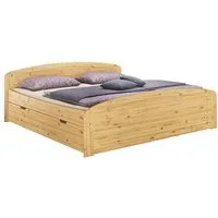 ERST-HOLZ Massivholzbett Überlanges Holzbett 200 cm x 220 cm Doppelbett Geräumige Staukästen, Kiefer farblos lackiert