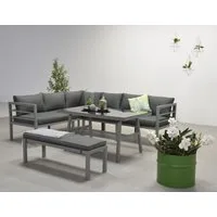 Garden Impressions Gartenlounge-Set Blakes links anthrazit / Gartenmöbelset, (Set, 3-tlg., Alu, Ecklounge, Esstisch, Bank, inkl. Auflagen), UV-beständig