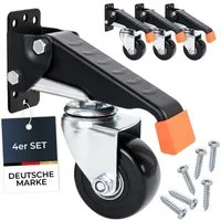 HMF Schwerlastrolle 6750 Transportrollen absenkbar für Werkbank, (4 Stück, Set), Lenkrollen 65 mm, bis 300 kg, schwarz aus Polyurethan