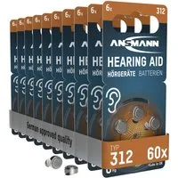 ANSMANN AG Hörgerätebatterien Typ 312 P312 ZL3 PR41, 60 Stück Knopfzelle