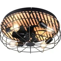 OTTO home Deckenleuchte Norran mit Ventilator, Deckenventilator mit Licht exkl 4x E27 max 10W, Ventilatorfunktion, Leuchtmittel wechselbar, warmweiß - kaltweiß, Holzstreifen Optik Akustikpaneel, Fernbedienung, 3 Stufen + Timer