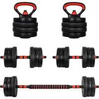 MOVIT Hantel-Set Hanteln Set - 6in1, 20/30kg, Hantel Gewichte, Kurzhanteln, Kettlebell, Schwarz und Rot/Orange, Verstellbare