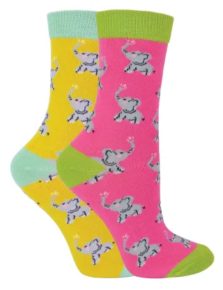 Miss Sparrow - 2er-Pack Mädchen Bambus Tier gemusterte Socken - Elefanten