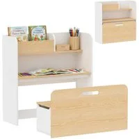 AIYAPLAY Kindersitzgruppe Kindertisch mit Sitzbank 5-in-1 mit Bücherregal rollbar Truhebank, (Kinder Tisch Stuhl Set, 2-tlg., Kindermöbel), für Kinderzimmer, für 3-8 Weiß