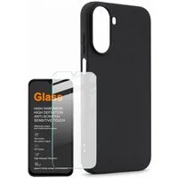 Wigento Handyhülle + Schutzglas für Xiaomi Redmi A7 Pro Set Cover + 9H Hartglas Schwarz 6,9 Zoll, Produktset TPU Hülle mit Hart Glas