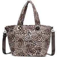 ITALYSHOP24 Schultertasche Damen XXL Shopper Leopard Strandtasche Umhängetasche, Tote Cross Body Bag Freizeit Reisetasche Weekender Nylon Leo Print