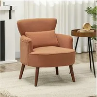 HOMCOM Sessel Polstersessel, Armlehnensessel mit Armlehnen und Kissen (Loungesessel, 1-St., Gepolstert Relaxsessel), mit Kordoptik, Holzbeinen, für Wohnzimmer, Schlafzimmer, Orange