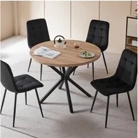 GrandCA HOME Essgruppe Tisch- und Stuhl-Set im Nordischen Stil, Essgruppe mit Stühlen, (5-tlg), Stühle aus Dutch Velvet / Cord, Metallbeine, Schwarz/Grau