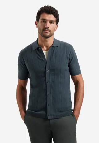 No Excess - Pullover Short Sleeve Full Button Polo dark steel - Gr. - M