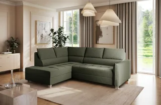 Ecksofa Schlafsofa Sofa MARNO in Stoff Vogue Moosgrün Ottomane Links
