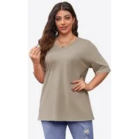 Imily Bela T-Shirt Damen Lockeres V-Ausschnitt Halbarm Loose Basic (Packung, 1-tlg., 1per-Pack) in Unifarbe