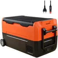 Skandika Elektrische Kühlbox Auto-Gefrierbox, Camping Kompressor Kühlschrank mit Trennwand, 12V Stecker, Netzteil für Steckdose, +10° bis -20°C, LKW, Bus, Camper