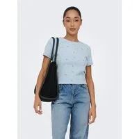 ONLY Kurzarmshirt ONLFENJA LIFE SS AOP TOP JRS NOOS Baumwollmischung, Cropped Fit, Rundhals