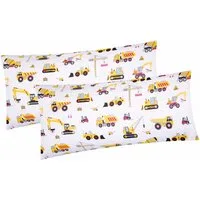 Heubergshop Kissenbezug, (2 Stück), 2er Set 40x80cm Bagger Baufahrzeuge Kräne Kinder (EW-Bagger-40x80)