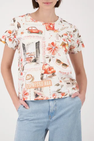monari - T-Shirt mit Italymuster dark apricot gemustert - Gr. - 38