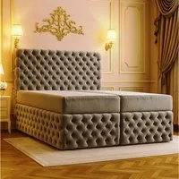 B&B Home Boxspringbett Chesterfield 160 180 200 cm (H3 Matratze Pocketfederung, Kopfteil, Bettkasten und Topper)