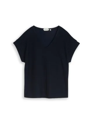 Tom Tailor - Jacquard T-Shirt mit V-Ausschnitt sky captain blue - Gr. - XS