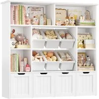 Homfa Kinderregal mit 4 Spielzeugkisten auf Rollen und 6 Boxen, Spielzeugregal mit 6 offenen Fächern Spielzeugtruhe 125x121x33cm