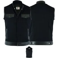 German Wear Motorradweste GW691 Denim+Leder Motorrad Biker Jeansweste Motorradweste Weste schwarz