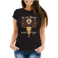 MoonWorks Print-Shirt Damen T-Shirt für das Oktoberfest Hirsch in mei Dirndl kumm i nimma mit Print