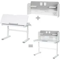roba® Kinderschreibtisch Smart Grow - Schreibtisch für Kinder & Jugendliche - höhenverstellbar (Arbeitsplatte vollständig neigbar), mit Schublade - ab 6 Jahren - abgerundete Ecken - Metall & Holz - Weiß