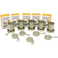 hausleben Becher Teleskopbecher 140ml aus Edelstahl 5 tlg., 5-tlg., Faltbar mit Deckel & Karabiner, Rostfrei & Wiederverwendbar