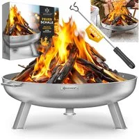 KESSER Feuerschale Feuertonne mit 2,5mm Stahldicke Feuerstelle, (Feuerkorb inklusive Feuerhaken + Wasserablauf), Feuerstelle massives Gusseisen 2 stabile Griffe
