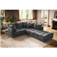 riess-ambiente Ecksofa KENT 220cm grau - Samt, L-Form, Federkern, Hocker & Kissen, Set 2 Teile, Wohnlandschaft in Familiengröße - ideales Design fürs Wohnzimmer