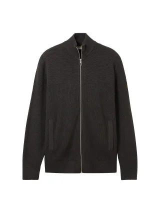 Tom Tailor - Strickjacke mit Struktur black grey melange - Gr. - XXXL