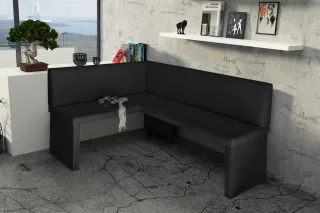 Eckbank Bank Küchenbank 196 x 142 cm -ROBIN XL R -Kunstleder Schwarz