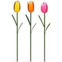Seyila Home Gartenstecker Tulpen Gartenstecker aus Metall 3er Set – Deko Blumenstecker