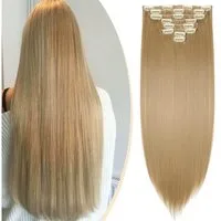 LuxusKollektion Kunsthaar-Extension Haarverlängerung Clip In 8 Teilig 18 Clips Echthaar 66 cm Aschblond