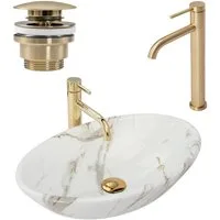 wohnwerk.idee Aufsatzwaschbecken Waschbecken Marmor Optik 53x33cm Pamela Aiax Luxus Design