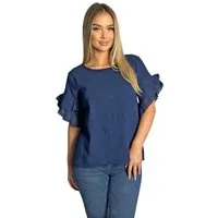 Mississhop Kurzarmshirt Charmantes Volant-Ärmel-Shirt – 100% Baumwolle M. 389