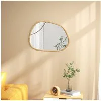 HOMCOM Wandspiegel Asymmetrisch, 70 x 50 cm Badezimmerspiegel mit Holzrahmen (Badezimmerspiegel, 1-St., Dekospiegel), für Bad, Wohnzimmer, Flur, Schlafzimmer, Natur