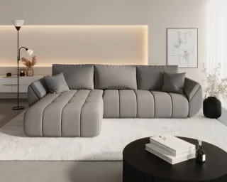 Ecksofa Schlafsofa MISATO Stoff Wind Dunkelgrau Ottomane Links