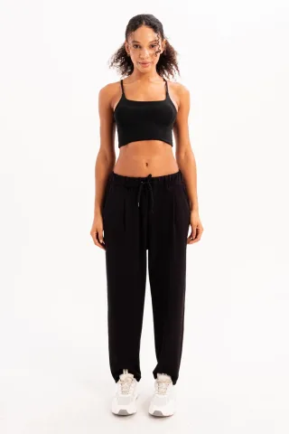 JUSTEVER Oversize Fit Jogginghose für Damen mit elastischem Bund, Tasche und entspanntem Schnitt – Schwarz – Flex