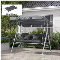 Outsunny Sitzkissen 4er-Set, mit Bindebänder, 10cm dick, 150x50 cm, für Haus, Garten, Sofa, Dunkelgrau