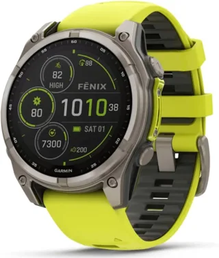 Garmin Fenix 8 Sapphire Solar [inkl. Silikonarmband gelb/grau] 47mm Titangehäuse silber/grau