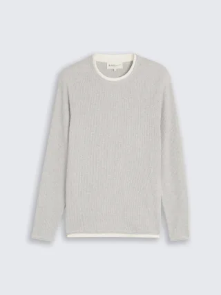 Denim Tom Tailor - Strickpullover im 2-in-1-Look Light Stone Grey Melange - Gr. - XL