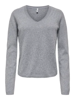 ONLY - ONLLOYAL LS V-NECK PULLO KNT NOOS Light Grey Melange - Gr. - L
