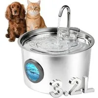 BlingBin Trinkbrunnen 3.2L Katzenbrunnen Edelstahl Katzentrinkbrunnen mit Sichtfenster 3.2 l, Katzen Springbrunnen Wasserpumpe Mit Led, Leise Pumpe mit 1Filter