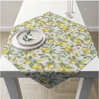 Ambiente Luxury Paper Products Tischläufer, Tischdecke Baumwolle 90x90cm mit Zitronen & Schmetterlinge Motiv