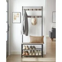 VASAGLE Garderobenständer Garderobe, Kleiderständer, mit Schuhbank, 3-in-1 Design, Stahl, 32 x 70 x 175 cm