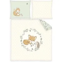 Herding Babybettwäsche Herding süße Baby Wende Wiegen Bettwäsche Fuchs Pilz Blüten Igel 80x80, Renforce, 2 teilig