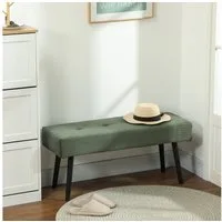 HOMCOM Polsterbank mit Cordbezug, Metallbeine (Schuhbank, 1-St., getuftete Bettbank), für Schlafzimmer, Wohnzimmer, Flur 100 x 36 x 45 cm Grün