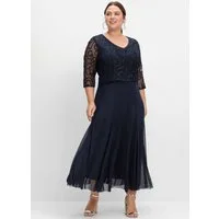 Sheego Etuikleid Abendkleid 3/4-Arm aus Mesh, mit Zierborten